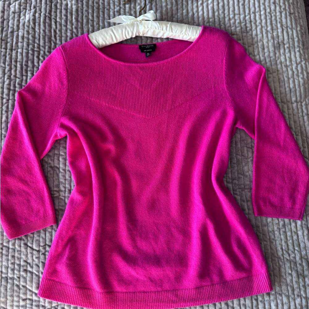 Talbots Fuchsia Crew Neck Cashmere Sweater, Size Medium Petite